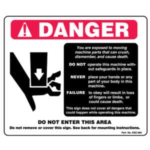 Danger Sign for Down-Acting Machines