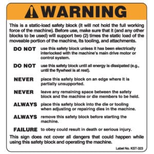 Die Safety Block Warning Labels