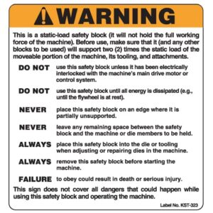 Die Safety Block Warning Labels||